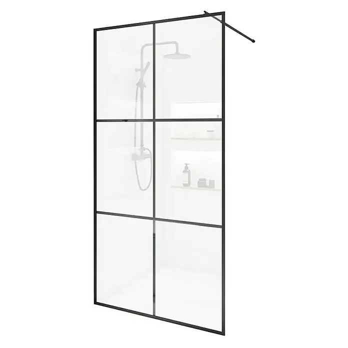 Home Deluxe Duschwand - Schwarz / Klarglas - Duschabtrennung mit schwarzem Rahmen. Die Duschwand verfügt über ein modernes Design und ist in sechs Felder unterteilt.