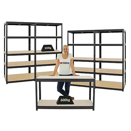 Proregal  Schwerlastregal Mega Deal 4x Slim Elephant M & 1x Höhenverstellbare Werkbank Big DINO