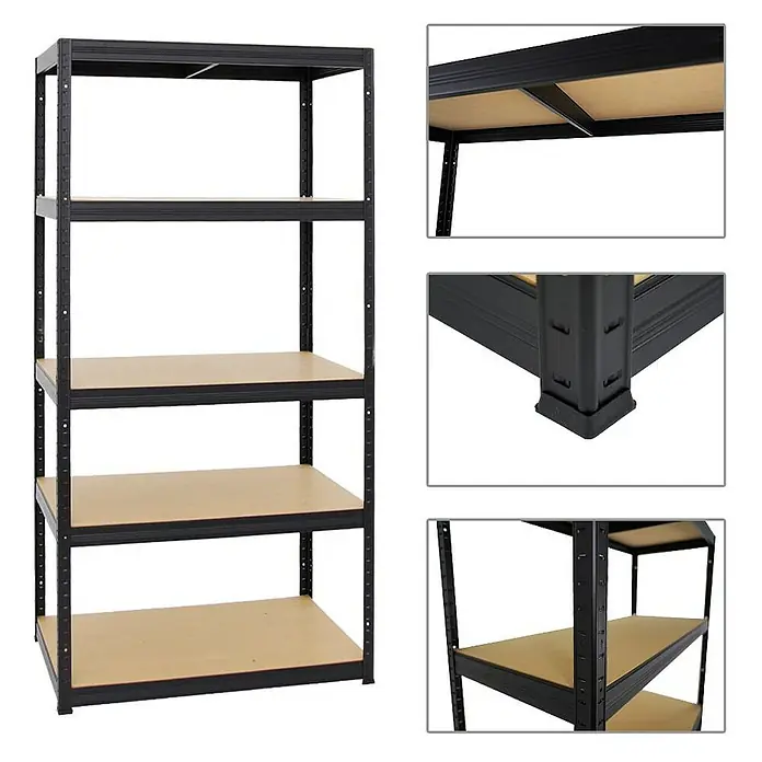 Proregal Schwerlastregal Mega Deal 2x Slim Elephant M & 1x Höhenverstellbare Werkbank Big DINO - Traglast pro Boden: 350 kg, Anzahl Böden: 5 Stk., Stecken, Schwarz - Metallregal mit fünf Einlegeböden, ideal für Garage oder Keller zur Lagerung und Organisation von Gegenständen.