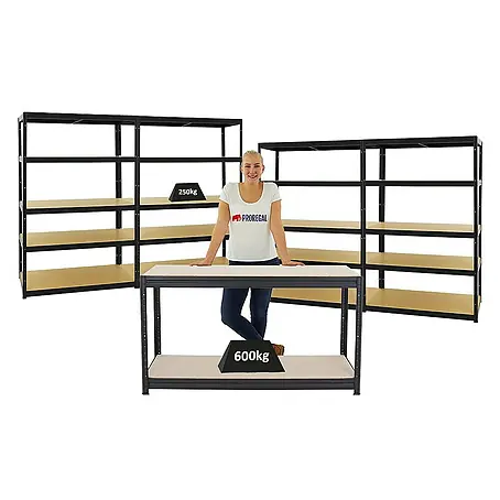Proregal  Schwerlastregal Mega Deal 4x Big Elephant M & 1x Höhenverstellbare Werkbank Big DINO