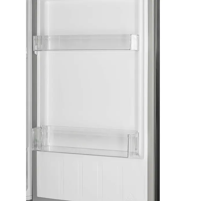 Respekta Kühl-Gefrierkombination Gotland - 55 x 54 x 176 cm, Schwarz, Nutzinhalt Gesamt: 262 l - Detailaufnahme des Kühlschrankinnenraums mit durchsichtigen Ablagefächern an der Tür.