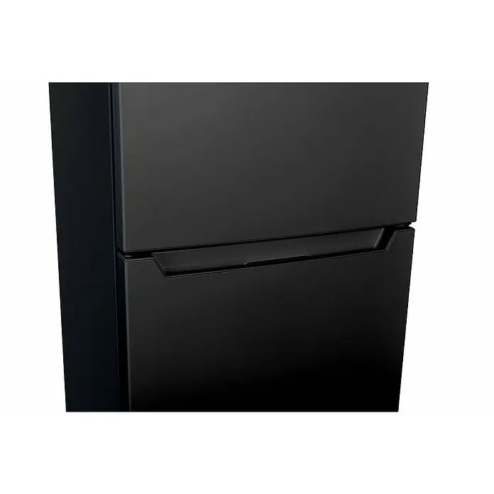 Respekta Kühl-Gefrierkombination Gotland - 55 x 54 x 176 cm, Schwarz, Nutzinhalt Gesamt: 262 l - Nahaufnahme eines schwarzen Kühlschranks, der ein modernes und elegantes Design aufweist.\n