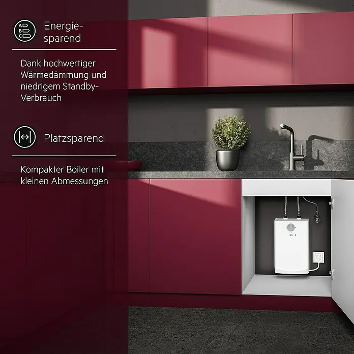 AEG Warmwasserspeicher KLE 5 U - 5 l, 2 kW, Niederdruck, Untertischmontage - Energieeffizienter Warmwasserbereiter. Dank kompakter Bauweise und Wärmedämmung platzsparend und energiesparend. Ideal für kleine Küchen.