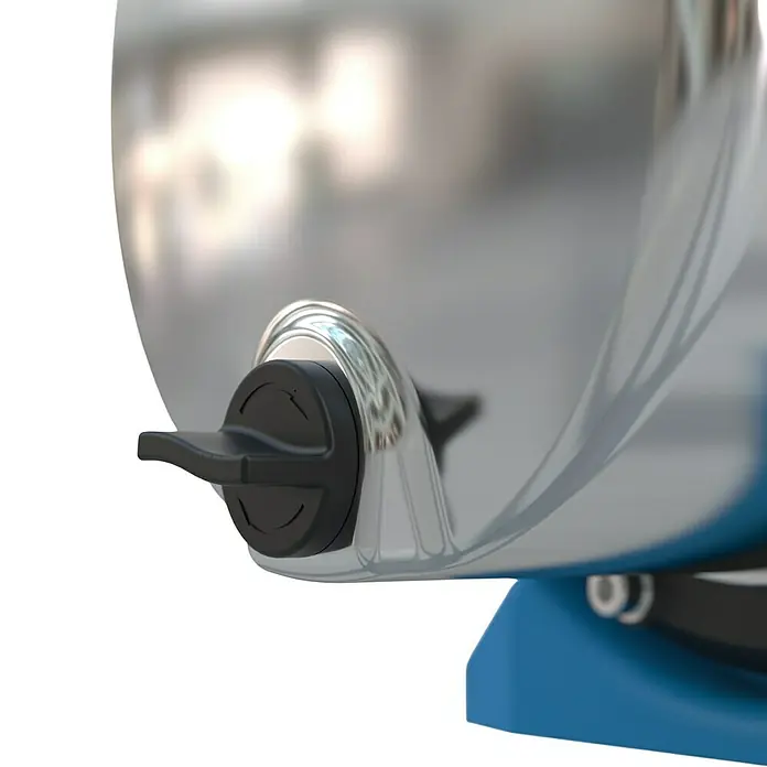 Güde Gartenpumpe GP1045 E - 1.000 W, Max. Fördermenge: 4.500 l/h - Nahaufnahme eines Wasserkochers mit schwarzem Drehknopf und blauem Sockel, der ein modernes Design und Funktionalität vereint.