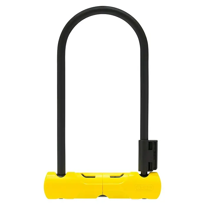 Abus Bügelschloss 402/170HB230 - Sicherheitsstufe: Level 7 - Ein gelbes ABUS Fahrradschloss in U-Form. Es bietet hohe Sicherheit für Ihr Fahrrad und schützt es vor Diebstahl.