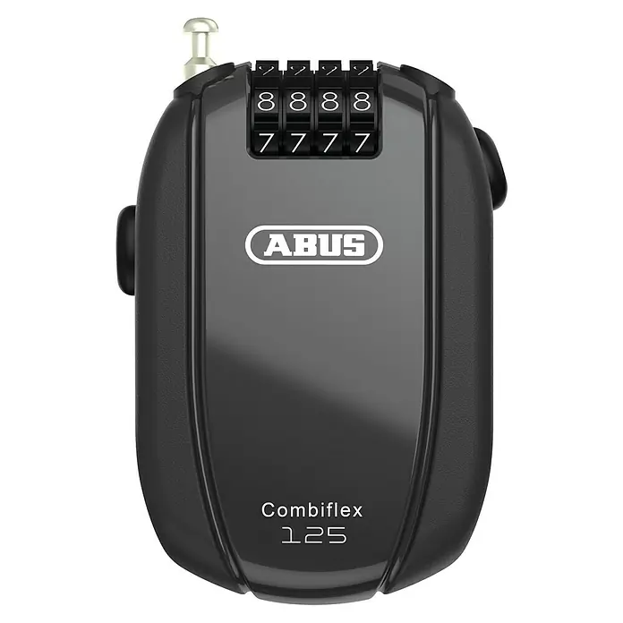 Abus Zahlen-Kabelschloss Combiflex Trip 125 - Länge: 125 cm, Passend für: Sicherung von Helmen u.Ä. - Schwarzes ABUS Combiflex 125 Zahlenschloss mit vierstelliger Zahlenkombination. Ideal für unterwegs zum Sichern von Gepäckstücken.