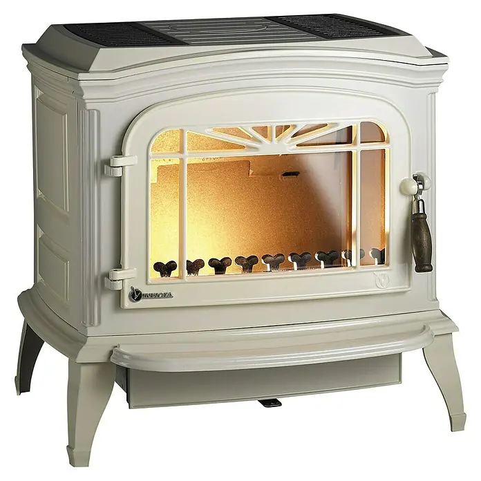 Invicta Estufa de leña Bradford - 9 kW, Volumen de calefacción: 270 m³, Marfil - Elegante estufa de leña de marfil con brillo. Calienta cualquier habitación con estilo y eficiencia, un elemento de calefacción decorativo para horas acogedoras.