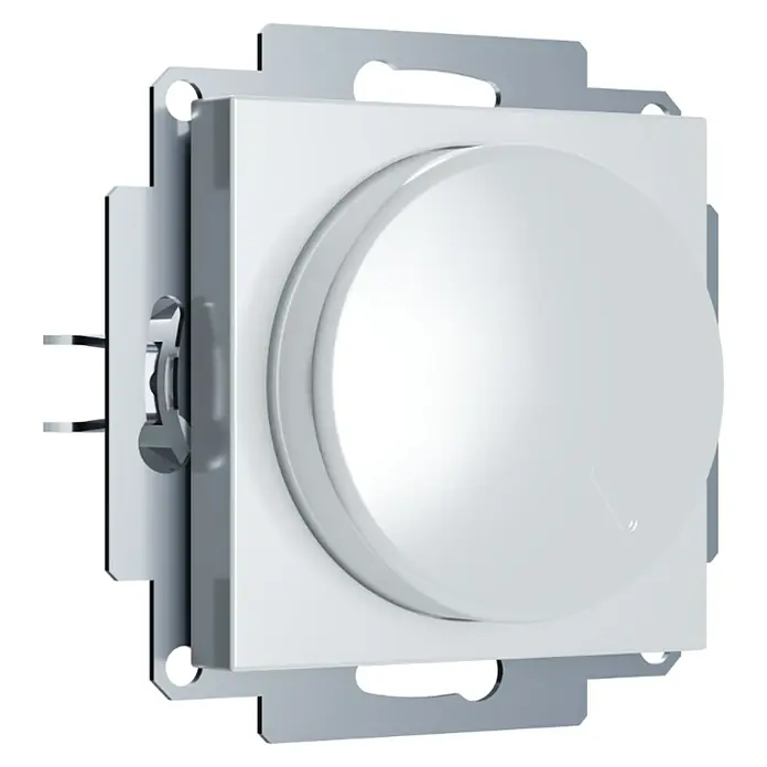 LED-Dimmer I500 - Alpinweiss, Kunststoff - Nahaufnahme eines weißen Dimmers. Er ist quadratisch und hat einen großen, runden Knopf, der leicht zu bedienen ist. Das Metallgehäuse ist robust.