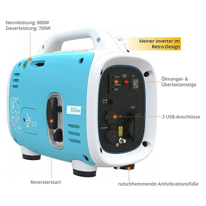 Güde Inverter-Stromerzeuger ISG 800-1 (0,8 kW, Tankvolumen: 2,1 l) | BAUHAUS