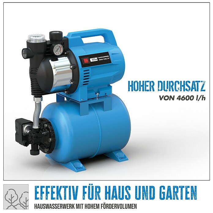 Güde Hauswasserwerk HWW 1100.1 VF (1 100 W, Max. Fördermenge: 4 600 l/h, Max. Druck: 4,6 bar) | BAUHAUS