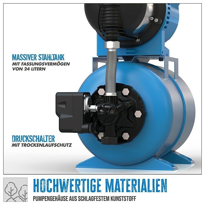 Güde Hauswasserwerk HWW 1100.1 VF (1 100 W, Max. Fördermenge: 4 600 l/h, Max. Druck: 4,6 bar) | BAUHAUS