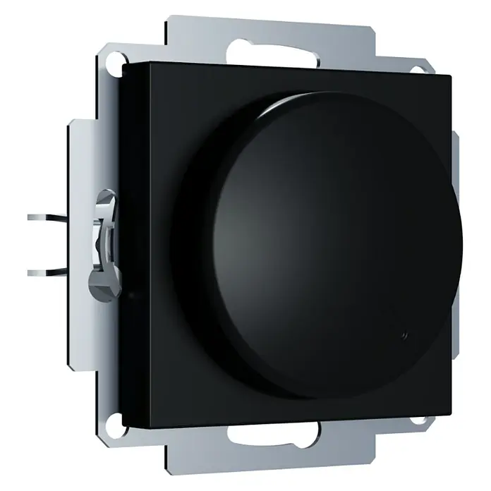 LED-Dimmer I500 - Matt schwarz, Kunststoff - Schwarzer Dimmer mit silberner Halterung. Ein Drehregler mit einem schlichten Design zur Steuerung der Lichtintensität in Räumen.