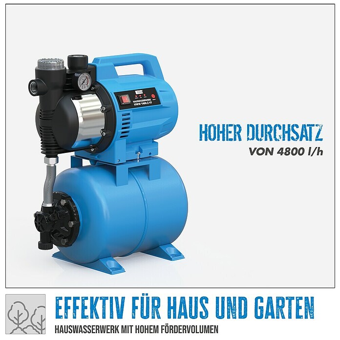 Güde Hauswasserwerk HWW 1400.2 VF (1 400 W, Max. Fördermenge: 4 800 l/h, Max. Druck: 4,8 bar) | BAUHAUS