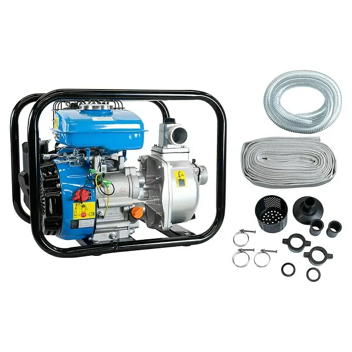 Güde Benzin-Klarwasserpumpe GMP 15.22 SET - 1,6 PS, Max. Fördermenge: 15.000 l/h - Wasserpumpe mit Zubehör. Robuste Pumpe für Gartenbewässerung oder Notfall-Wasserentfernung, inklusive Schläuchen und Filtern.