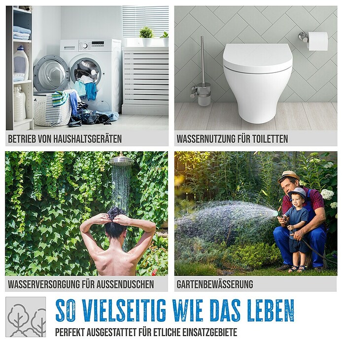 Güde Hauswasserwerk HWW 1400.3 VF INOX (1 400 W, Max. Fördermenge: 4 800 l/h, Max. Druck: 4,8 bar) | BAUHAUS