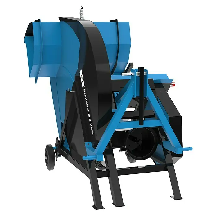 Güde Wippkreissäge GWS 700 ZR HM-2 - Durchmesser Sägeblatt: 700 mm, Bohrung Sägeblatt: 30 mm - Produktbild eines Güde Brennholztechnik-Gerätes in Blau und Schwarz vor schwarzem Hintergrund.