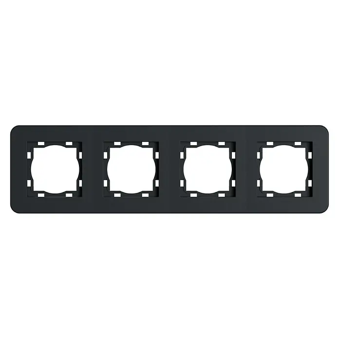 Abdeckrahmen Rio - Schwarz Soft Touch, Ausführung Schalterprogramm: 4-fach, Kunststoff - Eine schwarze Vierfach-Netzwerkbuchse für Ethernet-Kabel bietet zuverlässige Konnektivität und ist ideal für den Büro- oder Heimgebrauch.