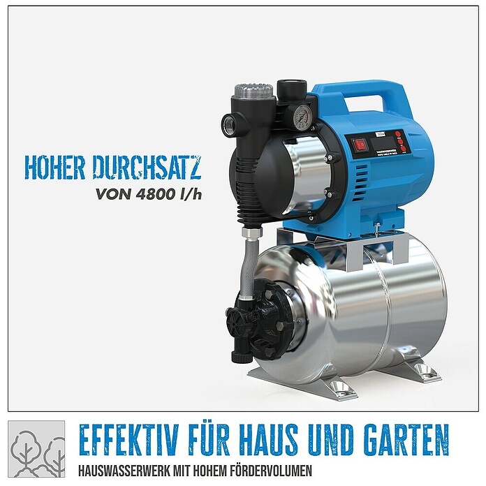 Güde Hauswasserwerk HWW 1400.3 VF INOX (1 400 W, Max. Fördermenge: 4 800 l/h, Max. Druck: 4,8 bar) | BAUHAUS