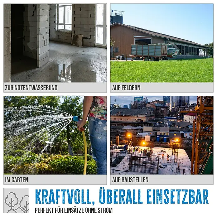 Güde Benzin-Klarwasserpumpe GMP 7.21 - 2 PS, Max. Fördermenge: 7.000 l/h - Vielfältig einsetzbare, stromlose Pumpe für Notentwässerung, Felder, Gärten und Baustellen. Kraftvoll und überall einsetzbar.