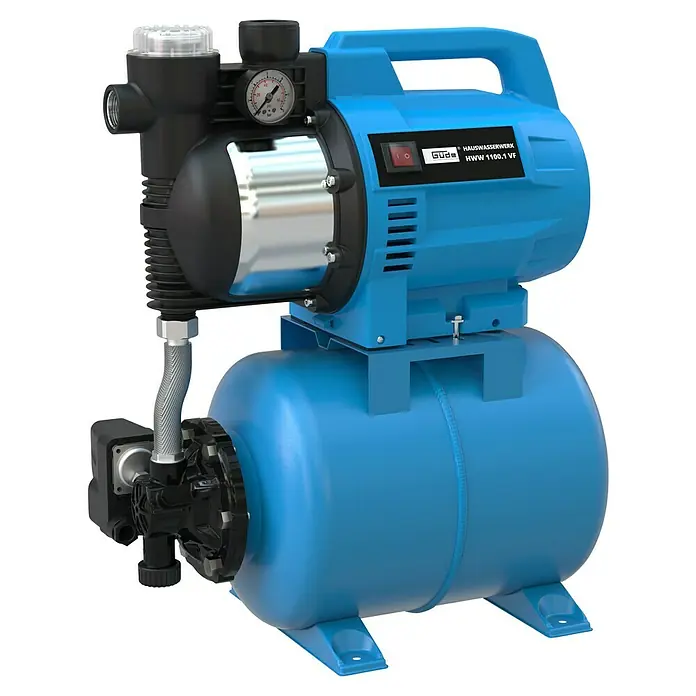Güde Hauswasserwerk HWW 1100.1 VF - 1.100 W, Max. Fördermenge: 4.600 l/h, Max. Druck: 4,6 bar - Hauswasserwerk Güde HWW 1100/1 VF, ideal für die zuverlässige Wasserversorgung im Haus und Garten. Kompakte Bauweise mit Druckanzeige.