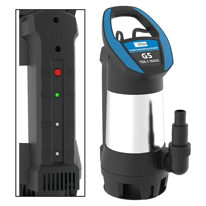 Güde Schmutzwasserpumpe GS 750.1 Inox - 750 W, Max. Fördermenge: 15.000 l/h - Schmutzwassertauchpumpe GS 750.1 INOX von Güde in Detailansicht. Die Pumpe ist robust und für anspruchsvolle Schmutzwasseranwendungen konzipiert.