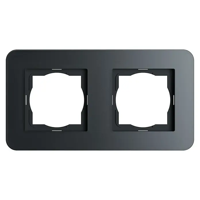 Abdeckrahmen RIO - Schwarz Soft Touch, 2-fach - Schwarze Doppel-Netzwerksteckdose mit rechteckiger Form für den Anschluss von Netzwerkgeräten in Büros oder Wohnungen.