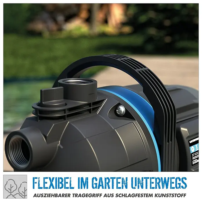 Güde Gartenpumpe GP 6035 - 600 W, Max. Fördermenge: 3.200 l/h - Gartenpumpe mit robustem Tragegriff für flexiblen Einsatz im Garten. Die Pumpe ist aus schlagfestem Kunststoff gefertigt.