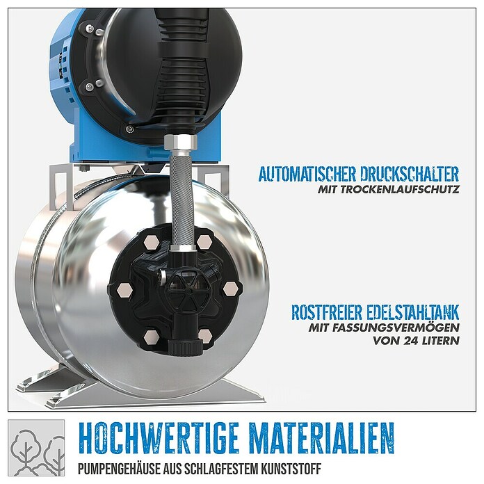 Güde Hauswasserwerk HWW 1400.3 VF INOX (1 400 W, Max. Fördermenge: 4 800 l/h, Max. Druck: 4,8 bar) | BAUHAUS