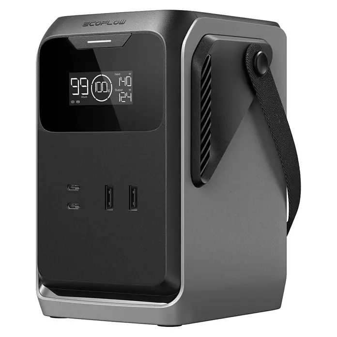 EcoFlow Powerstation Trail 200 DC - 192 Wh, Schwarz, Grau - Bild einer EcoFlow Powerstation, die eine zuverlässige Stromversorgung für unterwegs bietet und über ein Display zur Anzeige von Werten verfügt.