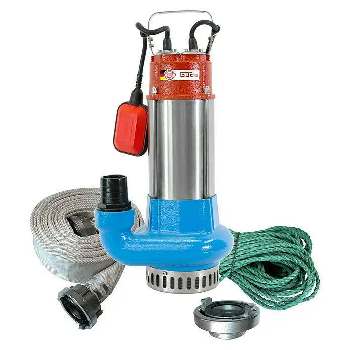 Güde Schmutzwasserpumpe Flut-Set Pro 1100 A - 1.300 W, Max. Fördermenge: 28.000 l/h, Eintauchtiefe: 5 m - Tauchpumpe mit Zubehör. Die GÜDE Pumpe ist ideal zum Abpumpen von Wasser und anderen Flüssigkeiten, mit diversem Zubehör für verschiedene Anwendungen.