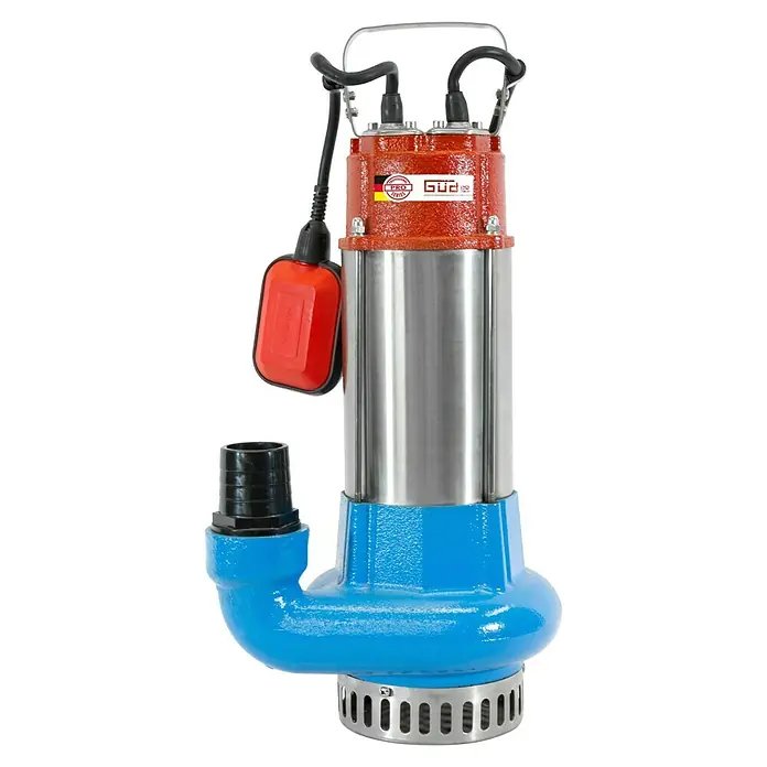 Güde Schmutzwasserpumpe Flut-Set Pro 1100 A - 1.300 W, Max. Fördermenge: 28.000 l/h, Eintauchtiefe: 5 m - Bild einer GÜDE Schmutzwasserpumpe mit Schwimmerschalter, ideal für den Einsatz in verschmutzten Umgebungen.