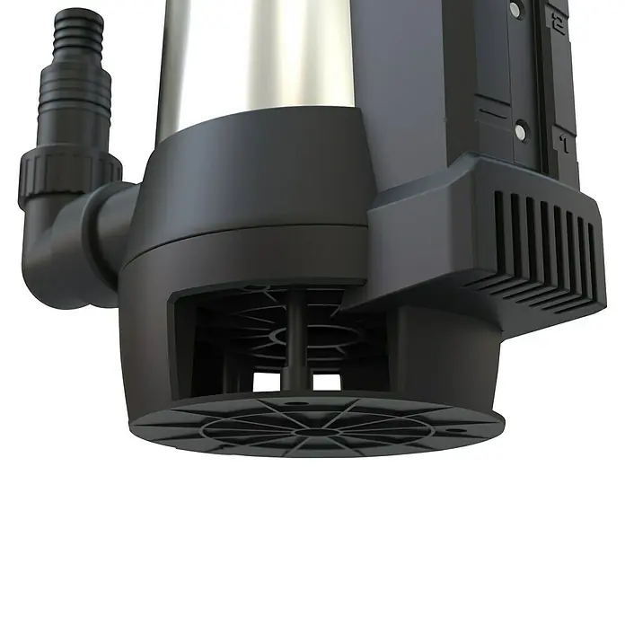 Güde Schmutzwasserpumpe GS 750.1 Inox - 750 W, Max. Fördermenge: 15.000 l/h - Nahaufnahme einer Tauchpumpe. Ideal zum Abpumpen von Wasser in Kellern oder Teichen, mit robustem Gehäuse und leistungsstarkem Motor.