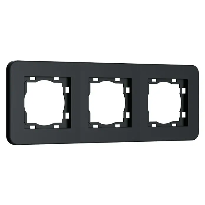 Abdeckrahmen Rio - Schwarz Soft Touch, Ausführung Schalterprogramm: 3-fach, Kunststoff - Dreifach-Rahmen in Anthrazit, geeignet für Unterputzmontage. Das Produkt ist ideal für die Integration von Schaltern und Steckdosen.