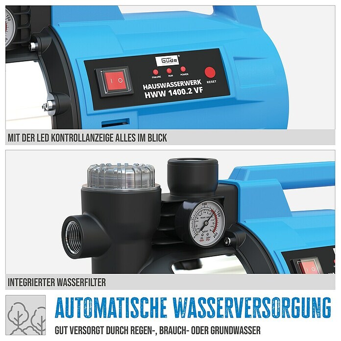Güde Hauswasserwerk HWW 1400.2 VF (1 400 W, Max. Fördermenge: 4 800 l/h, Max. Druck: 4,8 bar) | BAUHAUS