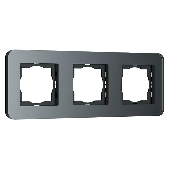 Abdeckrahmen RIO - Schwarz Soft Touch, 3-fach - Nahaufnahme einer Wandplatte mit drei Netzwerkanschlüssen, ideal für moderne Netzwerklösungen im Büro oder Zuhause.