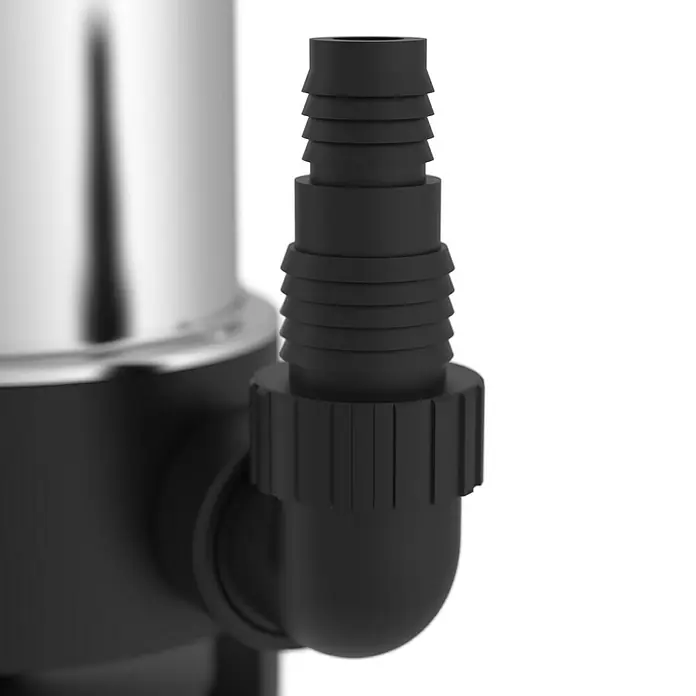 Güde Schmutzwasserpumpe GS 1103 PI - 1.100 W, Max. Fördermenge: 20.000 l/h - Nahaufnahme einer schwarzen Schlauchtülle, einem unverzichtbaren Zubehör für Teichpumpen und Filtersysteme.