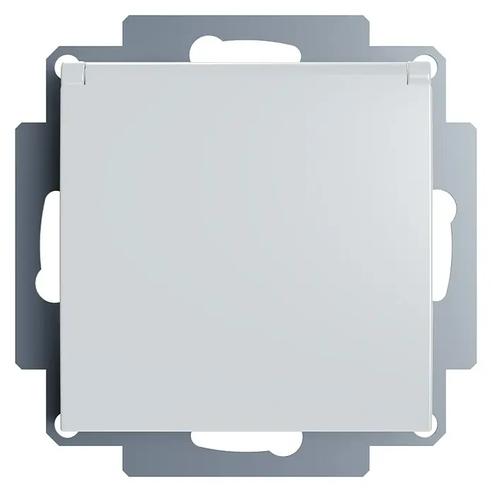 Klappdeckelsteckdose I500 - Alpinweiss, Glänzend, Kunststoff, Unterputzmontage - Ein quadratischer, weißer Lichtschalter mit einem grauen Rahmen. Moderne Schaltergestaltung für ein stilvolles Zuhause.