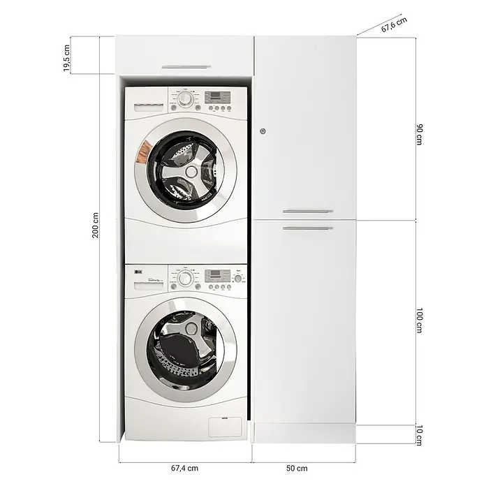 Respekta Waschmaschinenschrank Clara - L x B: 67,6 x 117,4 cm, Weiß, Mit Hochschrank & Waschmaschinenschrank - Waschmaschine und Trockner Kombination mit praktischen Einbauschränken, für einen ordentlichen Waschraum.