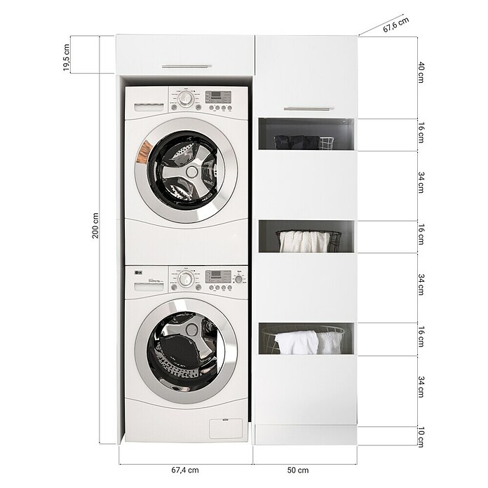 Respekta Armario para lavadora Clara (L x An: 67,6 x 117,4 cm, Blanco, Con armario para la ropa y armario para la lavadora) | BAUHAUS