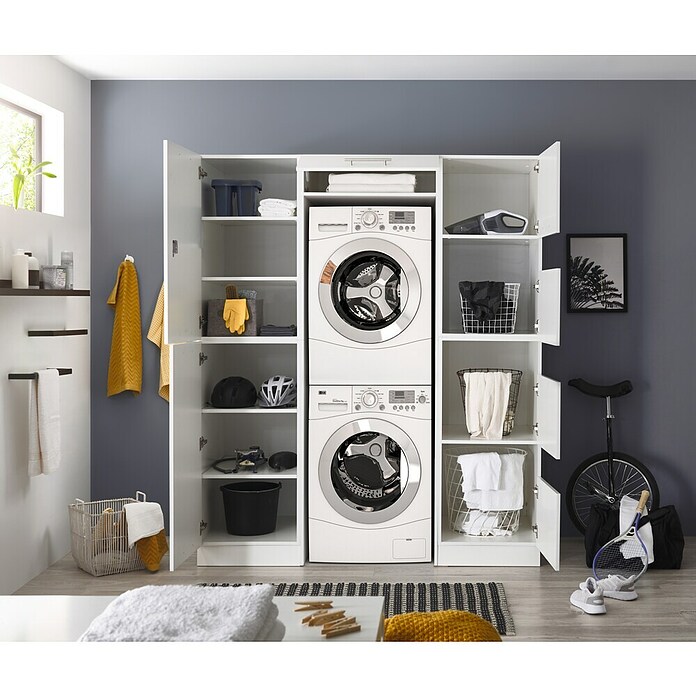 Respekta Armario para lavadora Clara (L x An: 67,6 x 167,4 cm, Blanco, Con 2 armarios para lavadora, un armario para la ropa y un armario alto) | BAUHAUS
