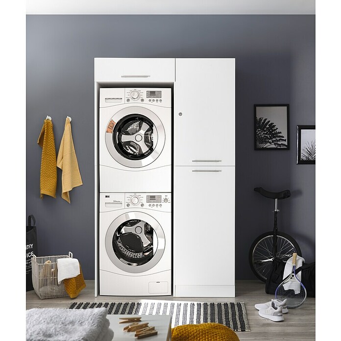 Respekta Armario para lavadora Clara (L x An: 67,6 x 117,4 cm, Blanco, Con armario alto y mueble para la lavadora) | BAUHAUS