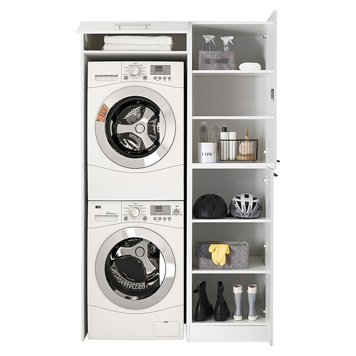 Respekta Armario para lavadora Clara (L x An: 67,6 x 117,4 cm, Blanco, Con armario alto y mueble para la lavadora) | BAUHAUS