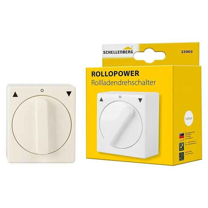 Schellenberg Rollladenschalter - 41 x 56 x 63 mm, Aufputz, Weiß - Rollladen-Drehschalter von Schellenberg: Bequeme Steuerung für Rollläden, erhältlich in einer gelben Verpackung. Ermöglicht einfache Bedienung der Rollläden.