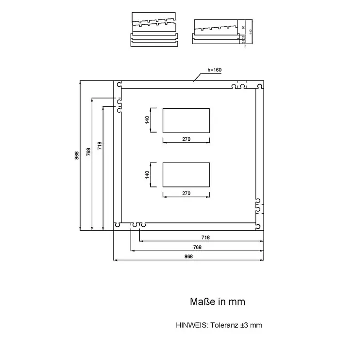 Aedler Duschwannenträger - L x B: 86,8 x 86,8 cm, Expandiertes Polystyrol, Weiß - Technische Zeichnung einer Box mit Maßen.
