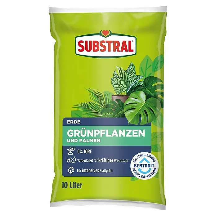 Substral Grünpflanzen- & Palmenerde - 10 l, Torffrei - Substral Grünpflanzen- und Palmenerde mit 10 Liter Inhalt, ideal für Zimmerpflanzen und Palmen, sorgt für Wachstum und Blattgrün.