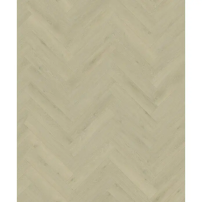 Vinylboden Rigid Herringbone - Eiche Dalvik, Fischgrät, 125 x 625 x 5,5 mm - Detailaufnahme eines hellen Holzfußbodens im Fischgrätmuster, der eine elegante und zeitlose Optik für jeden Raum bietet.