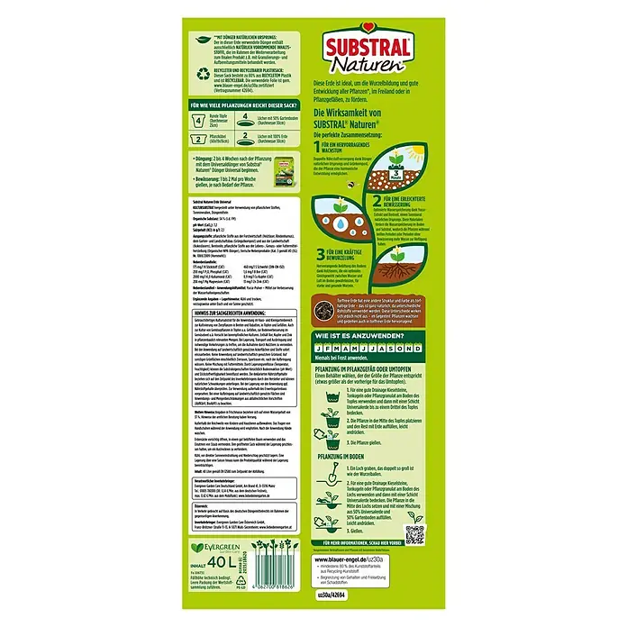 Substral Universalerde - Nettovolumen: 40 l, Torffrei - Produktbild der Substral Naturen Universalerde, ideal für gesunde Pflanzenentwicklung im Garten oder in Pflanzgefäßen.