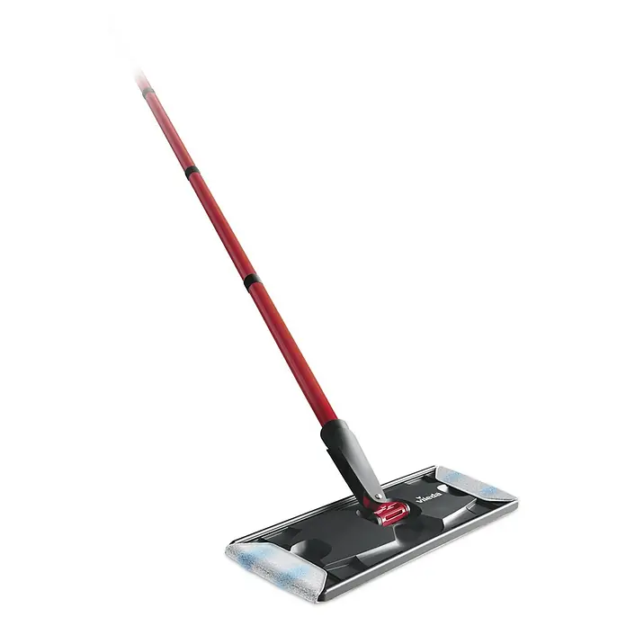 Vileda Reinigungssystem & Eimer H2PRO Flat Mop System - 1 x Flachwischer, 1 x Eimer mit Zweitanksystem, 1 x Wischbezug - Vileda Wischer mit rotem Stiel und rechteckigem, schwarzem Kopf mit blauen Wischpads. Ideal für die schnelle und gründliche Reinigung.