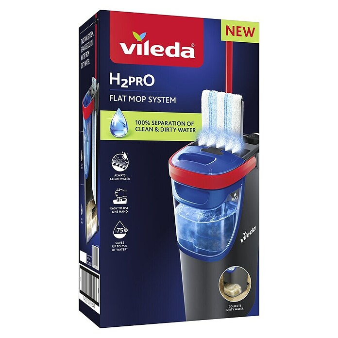 Vileda Čistilni sistem z vedrom H2PRO Flat Mop System  (1 x ploščata čistilna metla, 1 x vedro z dvojnim sistemom prekatov, 1 x prevleka za metlo) | 7147 - Sonstige Nassreinigungsger | HHCC - Nassreinigungsgeräte | HHC - Reinigung | HH - Reinigung | H - Innendeko/Farben | BAUHAUS