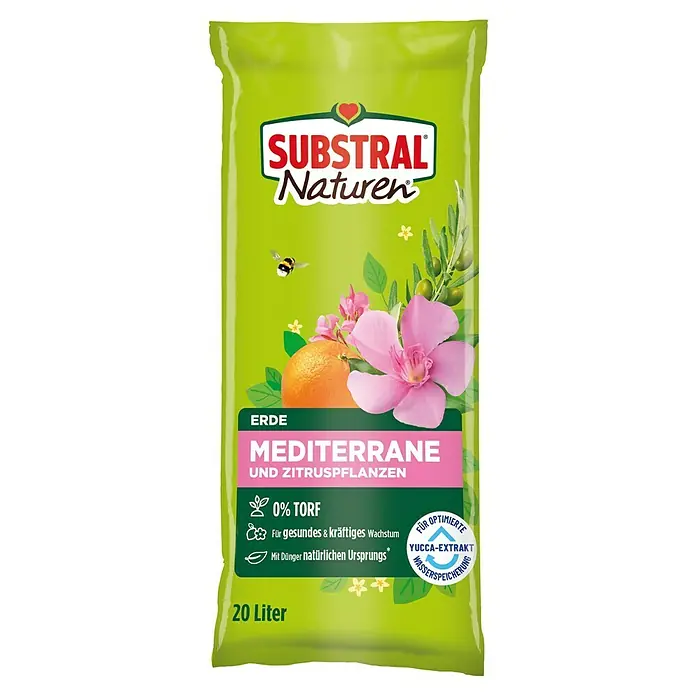 Substral Naturen Mediterranpflanzenerde - 20 l - Produktabbildung von Substral Naturen Erde Mediterrane für Zitruspflanzen, torffrei und mit natürlichem Dünger für optimales Wachstum.